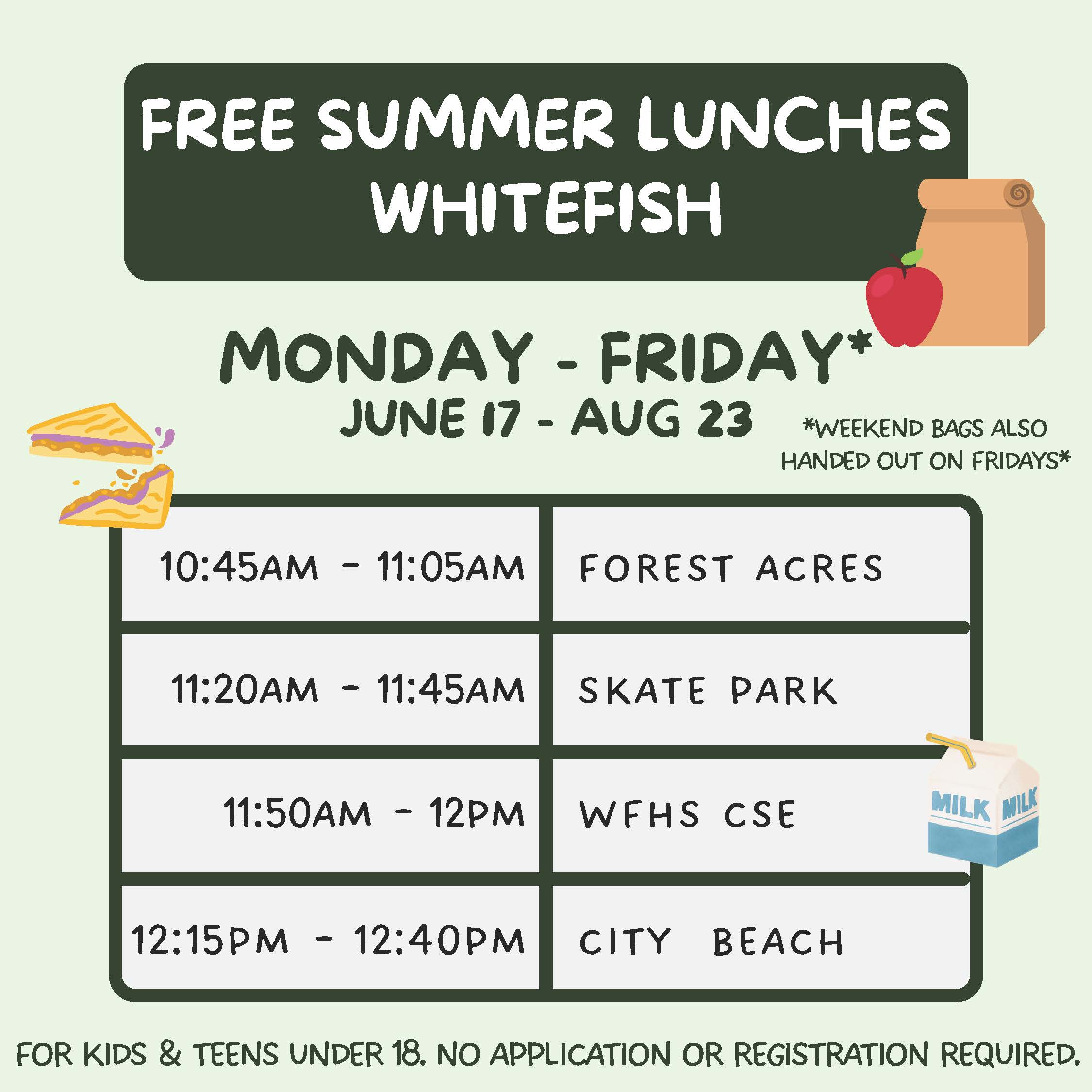 WSD Summer Lunch Schedule 2024