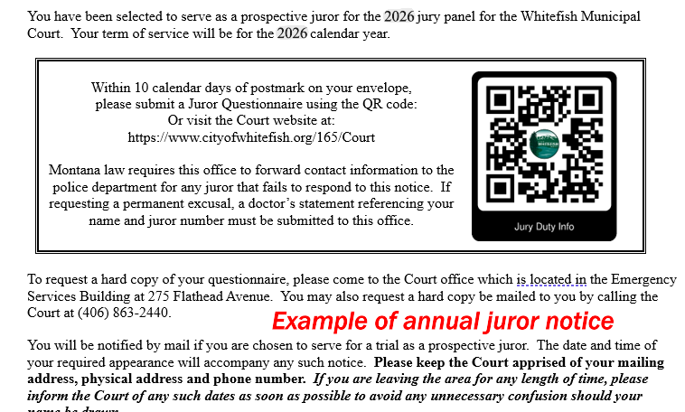 Example of annual juror notice