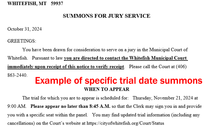 Example of specific trial date summons
